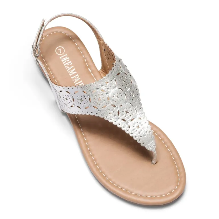 Cut Out Rhinestone Flat Sandals