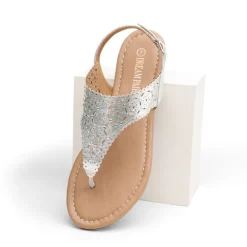 Cut Out Rhinestone Flat Sandals
