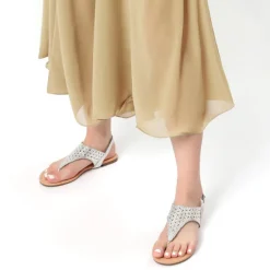 Cut Out Rhinestone Flat Sandals