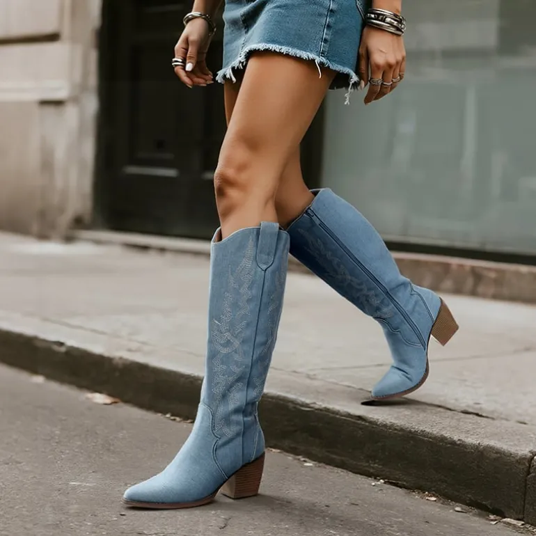 Dallas Embroidered Western Cowboy Knee High Boots