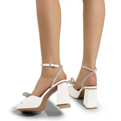 Double Bowknots Rhinestone Chunky Sandals