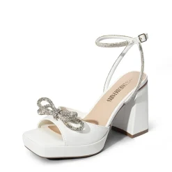 Double Bowknots Rhinestone Chunky Sandals