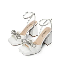 Double Bowknots Rhinestone Chunky Sandals