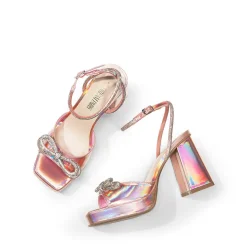 Double Bowknots Rhinestone Chunky Sandals