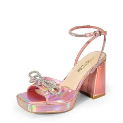 Double Bowknots Rhinestone Chunky Sandals