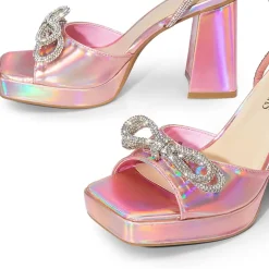 Double Bowknots Rhinestone Chunky Sandals
