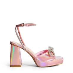 Double Bowknots Rhinestone Chunky Sandals