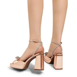 Double Bowknots Rhinestone Chunky Sandals