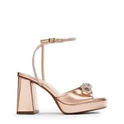 Double Bowknots Rhinestone Chunky Sandals