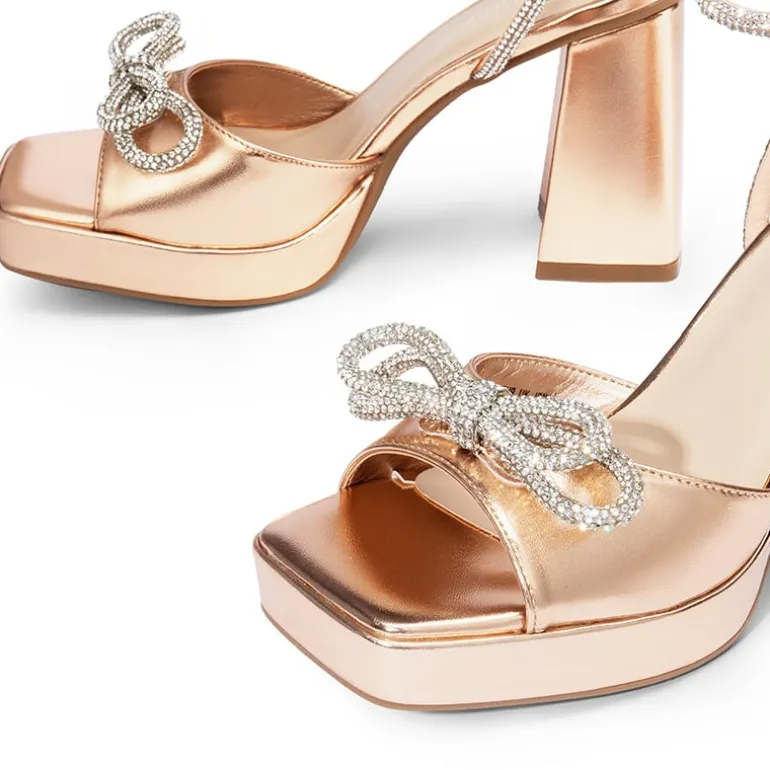 Double Bowknots Rhinestone Chunky Sandals