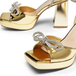 Double Bowknots Rhinestone Chunky Sandals