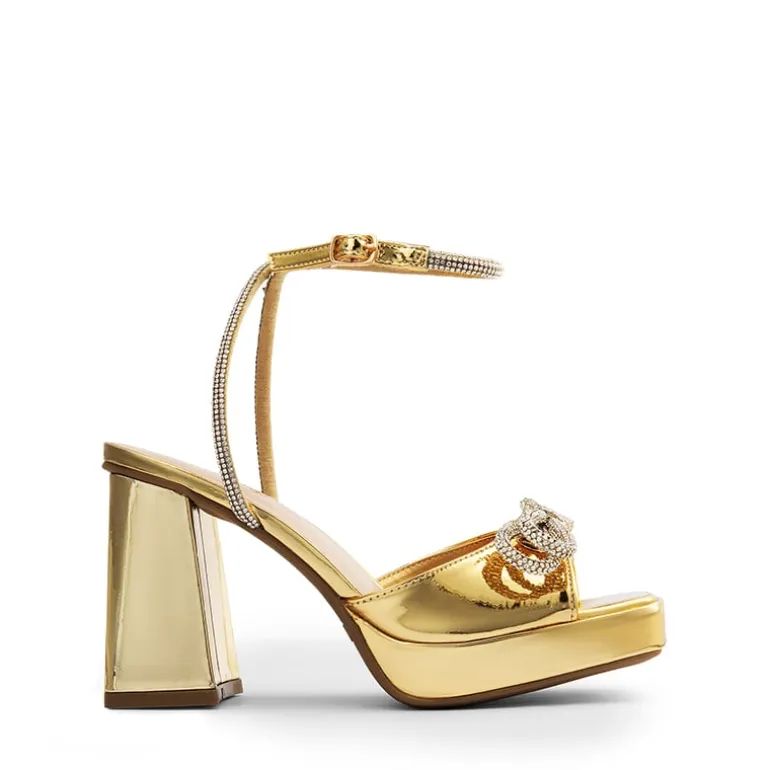 Double Bowknots Rhinestone Chunky Sandals