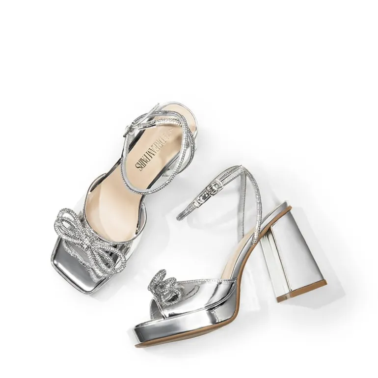 Double Bowknots Rhinestone Chunky Sandals