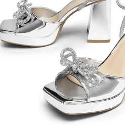 Double Bowknots Rhinestone Chunky Sandals