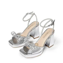 Double Bowknots Rhinestone Chunky Sandals