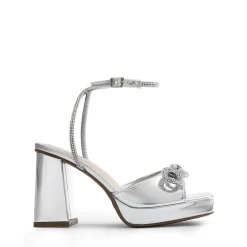 Double Bowknots Rhinestone Chunky Sandals