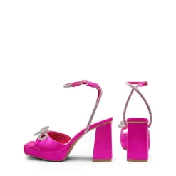 Double Bowknots Rhinestone Chunky Sandals