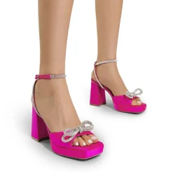 Double Bowknots Rhinestone Chunky Sandals