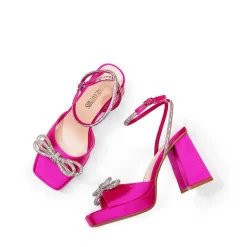 Double Bowknots Rhinestone Chunky Sandals