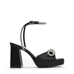 Double Bowknots Rhinestone Chunky Sandals