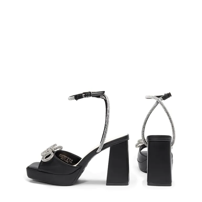 Double Bowknots Rhinestone Chunky Sandals