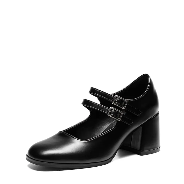 Double Straps Mary Janes Chunky Pumps