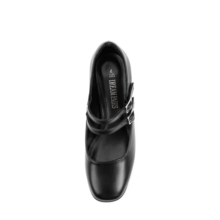 Double Straps Mary Janes Chunky Pumps