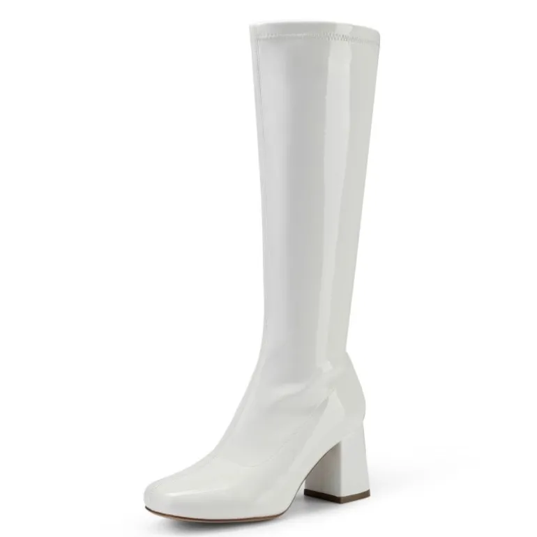 Dreamy Desire Square Toe Chunky Knee High Gogo Boots