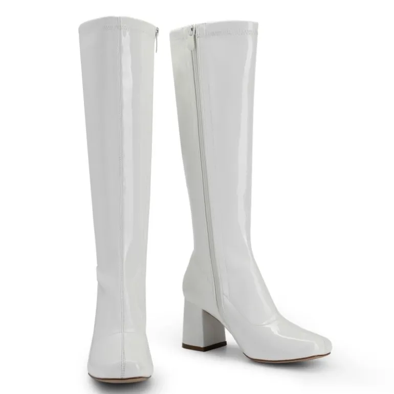 Dreamy Desire Square Toe Chunky Knee High Gogo Boots