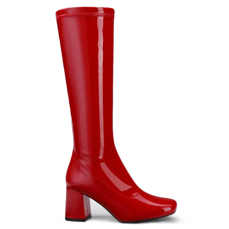 Dreamy Desire Square Toe Chunky Knee High Gogo Boots