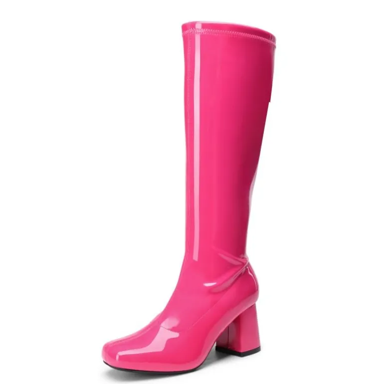 Dreamy Desire Square Toe Chunky Knee High Gogo Boots