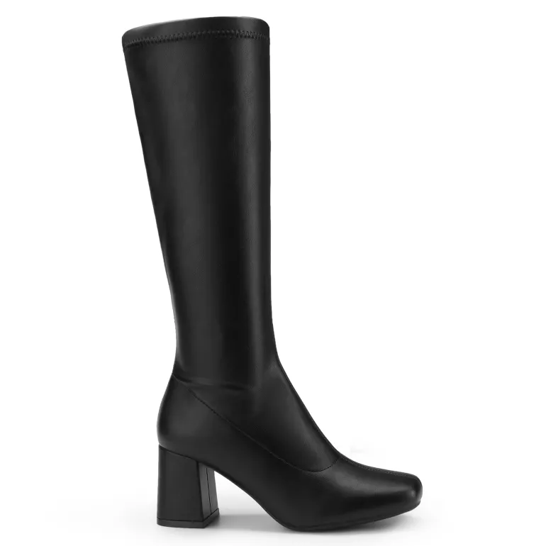 Dreamy Desire Square Toe Chunky Knee High Gogo Boots