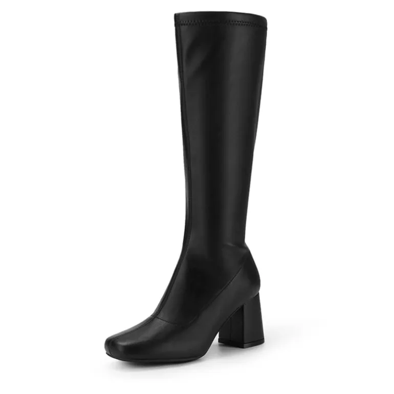 Dreamy Desire Square Toe Chunky Knee High Gogo Boots