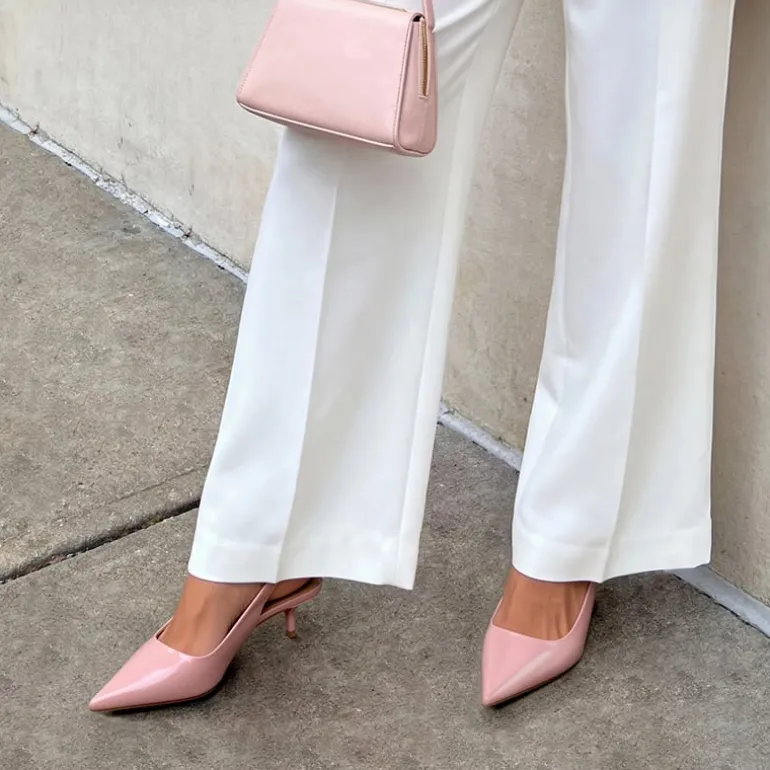 Dreamy Easy Elegance Pointed Toe Kitten Heel Slingback Heels