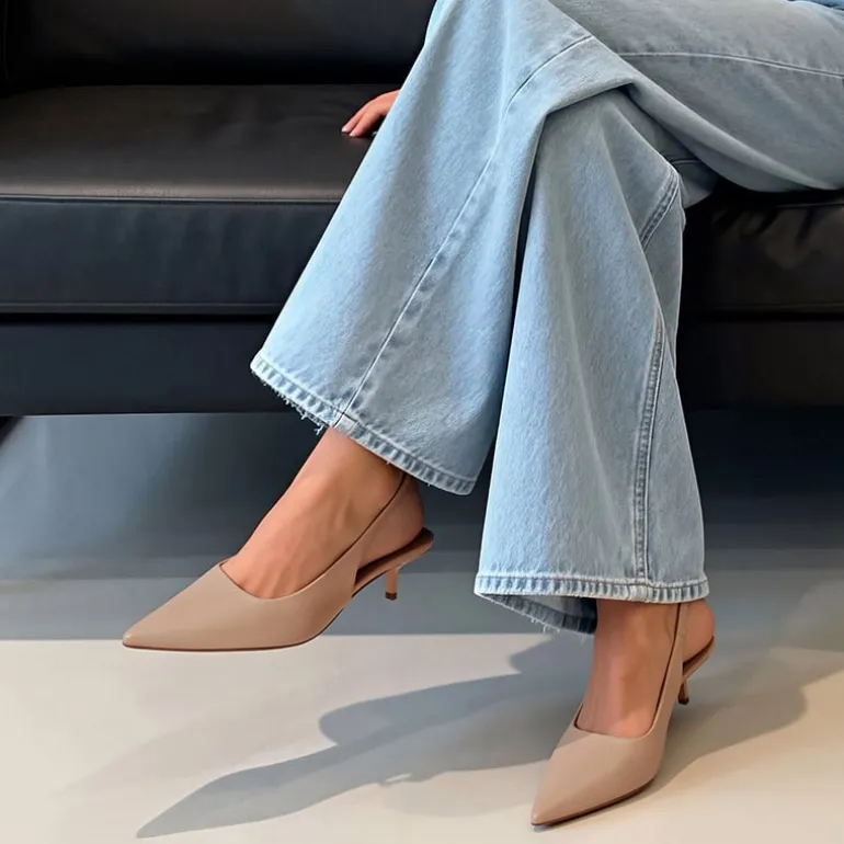 Dreamy Easy Elegance Pointed Toe Kitten Heel Slingback Heels