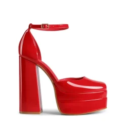 Dreamy High Chunky Square Toe Ankle Strap Platform Pumps