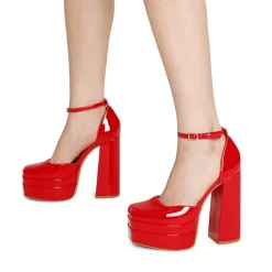 Dreamy High Chunky Square Toe Ankle Strap Platform Pumps