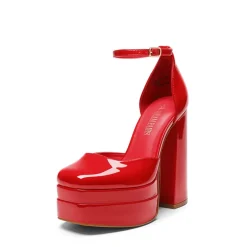 Dreamy High Chunky Square Toe Ankle Strap Platform Pumps