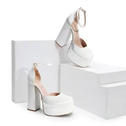 Dreamy High Chunky Square Toe Ankle Strap Platform Pumps
