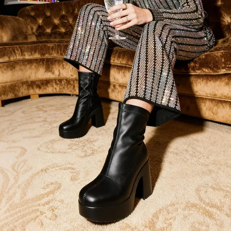 Dreamy Square Toe Platform Chunky Ankle Boots - Stella