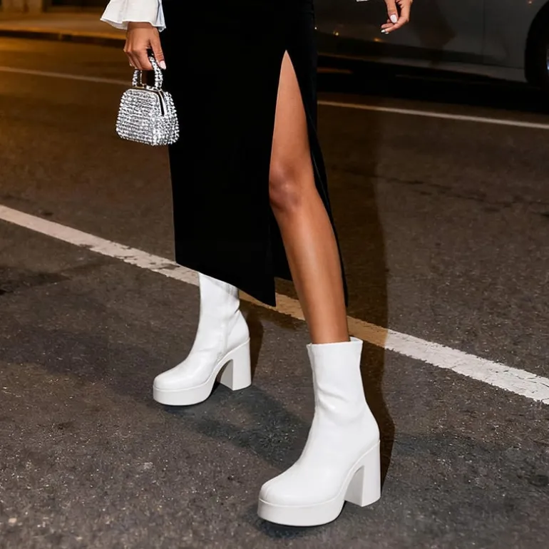 Dreamy Square Toe Platform Chunky Ankle Boots - Stella