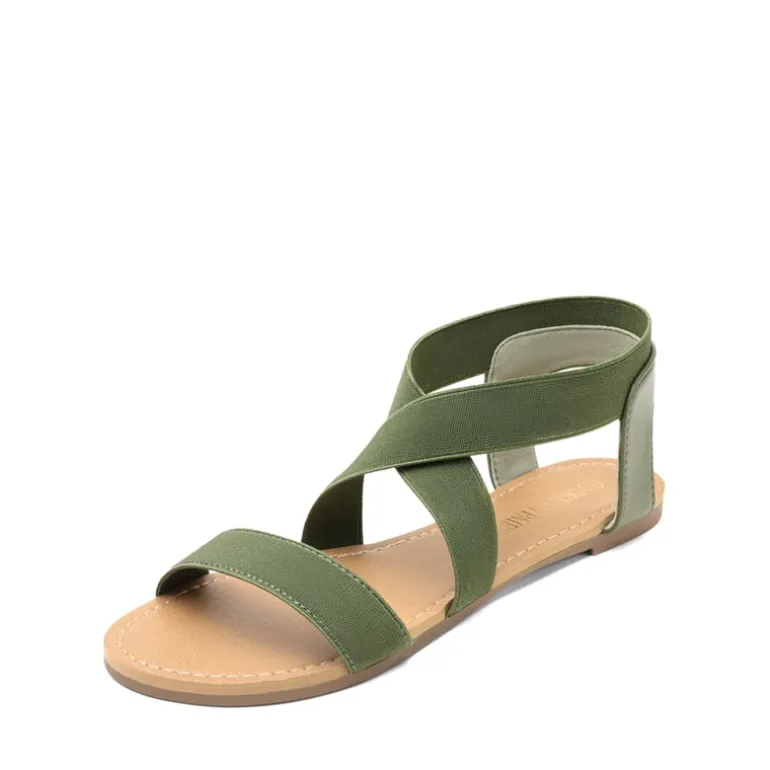 Elastic Ankle Strap Flat Sandals