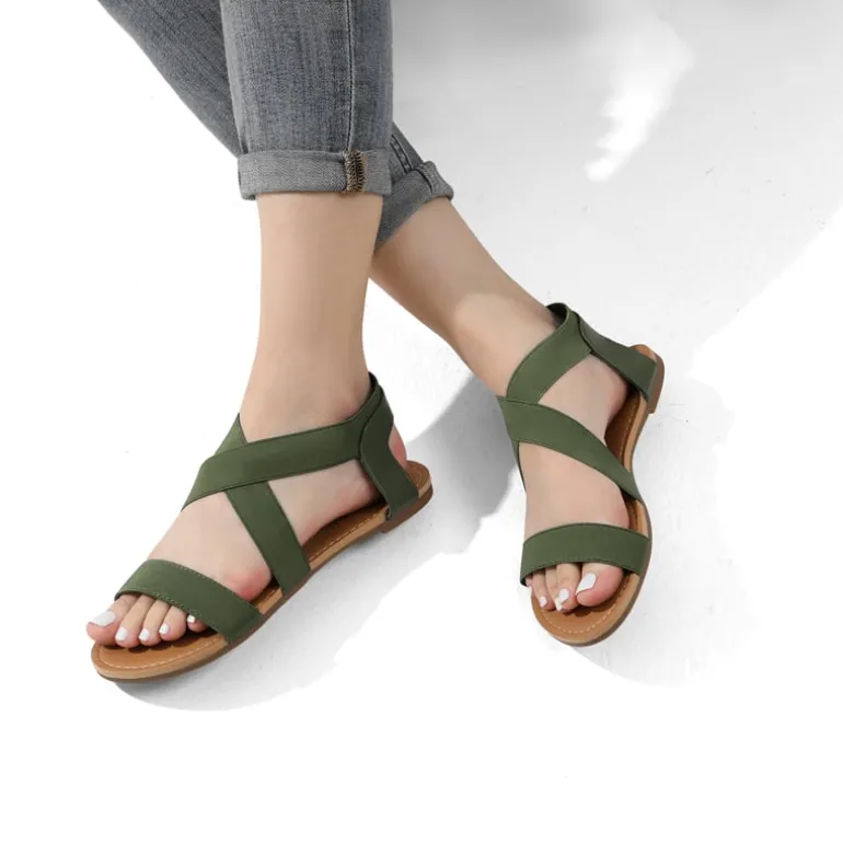 Elastic Ankle Strap Flat Sandals