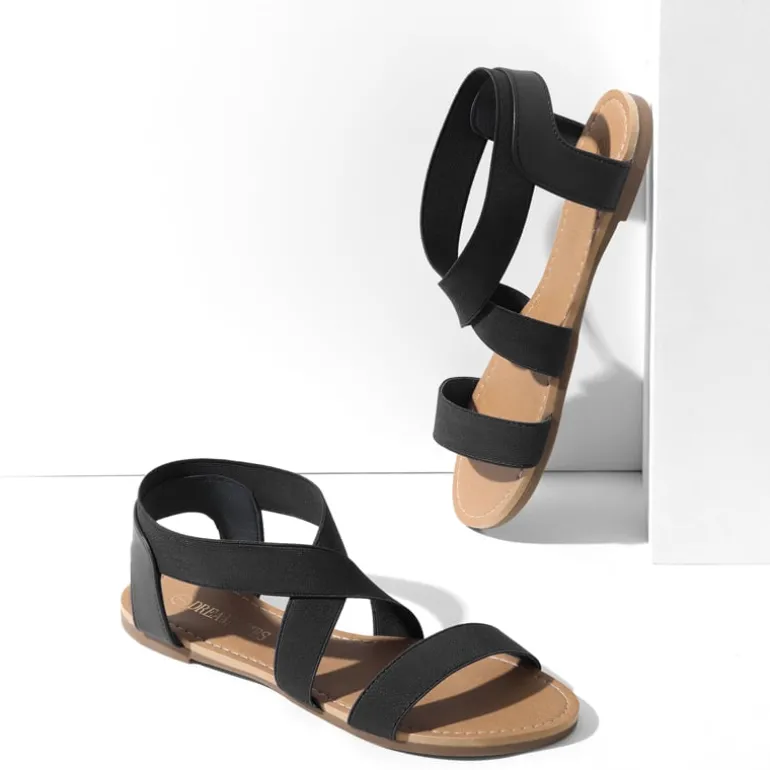 Elastic Ankle Strap Flat Sandals