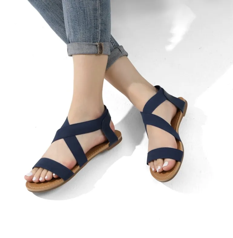 Elastic Ankle Strap Flat Sandals