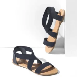 Elastic Ankle Strap Flat Sandals
