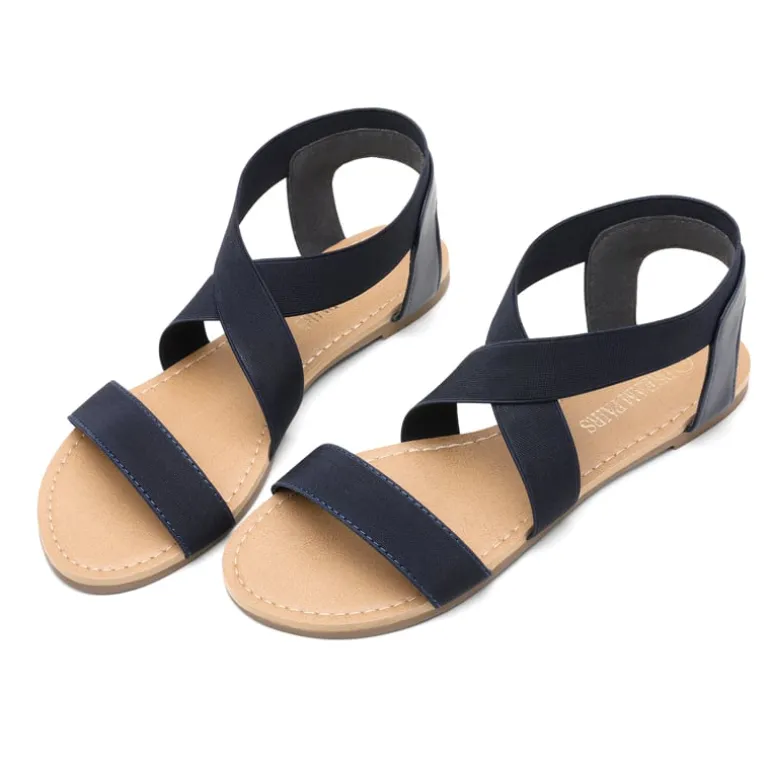 Elastic Ankle Strap Flat Sandals