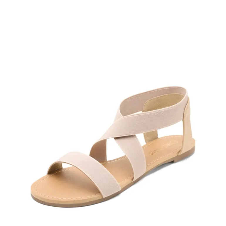 Elastic Ankle Strap Flat Sandals