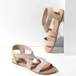 Elastic Ankle Strap Flat Sandals