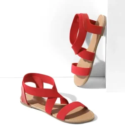 Elastic Ankle Strap Flat Sandals